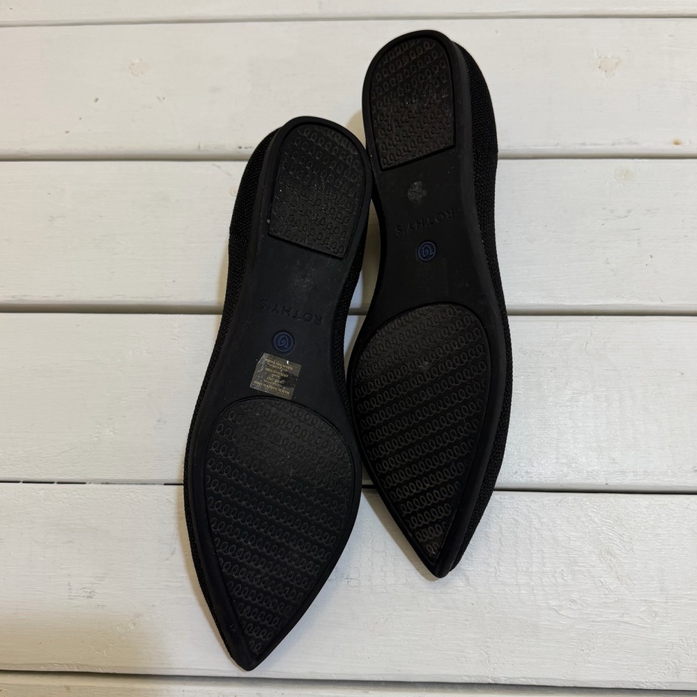 Rothy's Black Pointed Toe Flats with Blue Inner Lining - Picture 8 of 9